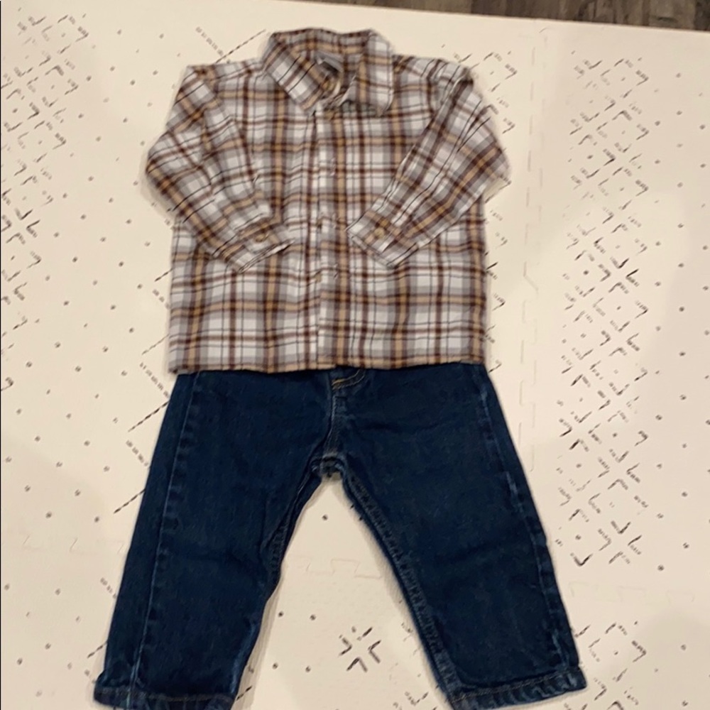 Wrangler jeans and button up outfit. 18 month
